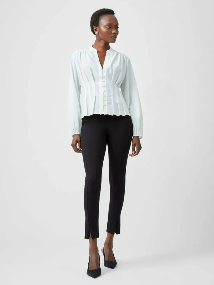 French Connection Capriana Crepe Pleat Button Down Top Summer White Women Tops