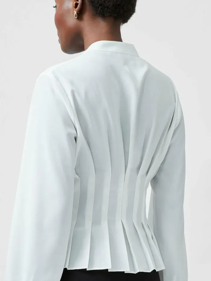 French Connection Capriana Crepe Pleat Button Down Top Summer White Women Tops