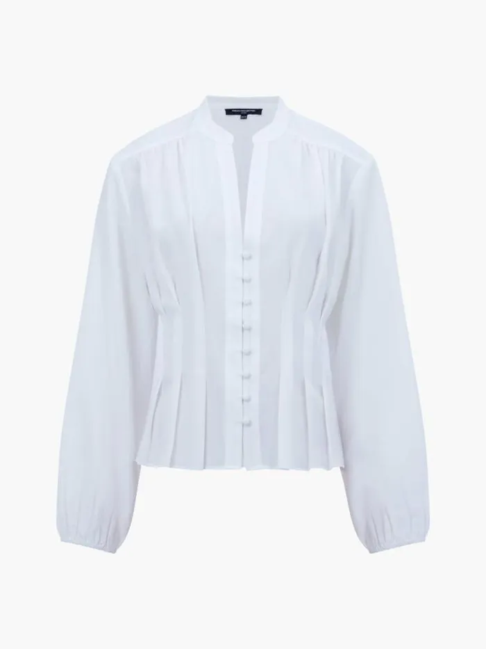 French Connection Capriana Crepe Pleat Button Down Top Summer White Women Tops