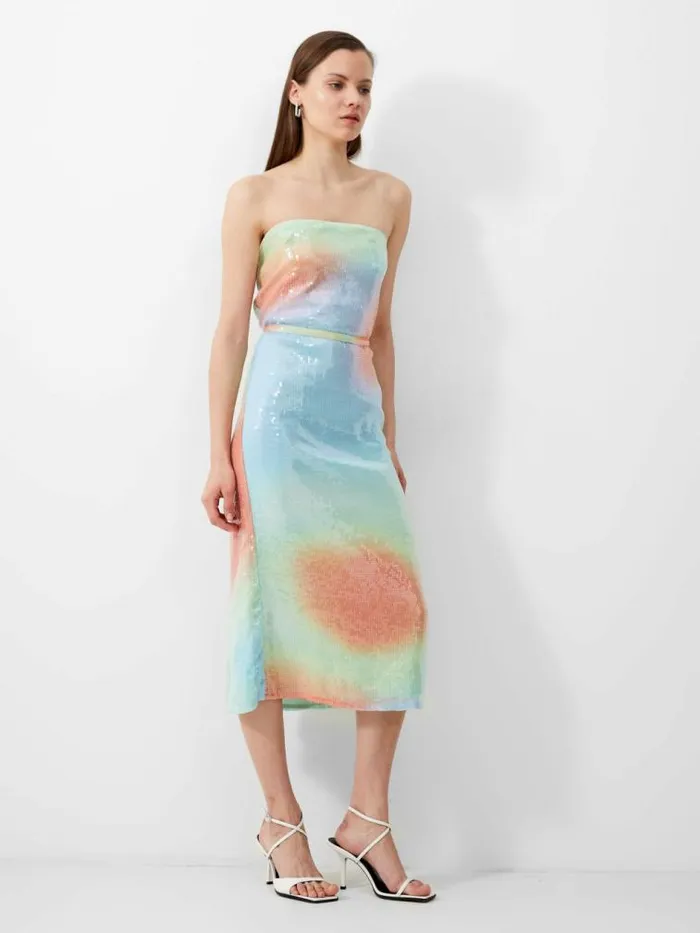 French Connection Carwen Anisha Sequin Bandeau Dress Blue Mist Women Dresses