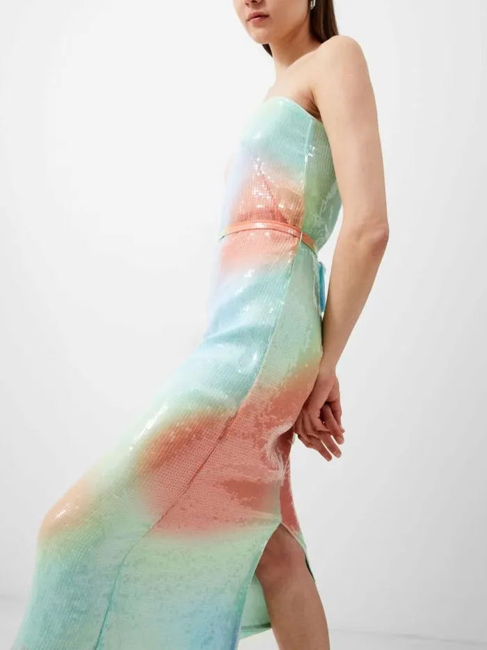 French Connection Carwen Anisha Sequin Bandeau Dress Blue Mist Women Dresses