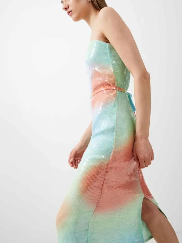 French Connection Carwen Anisha Sequin Bandeau Dress Blue Mist Women Dresses