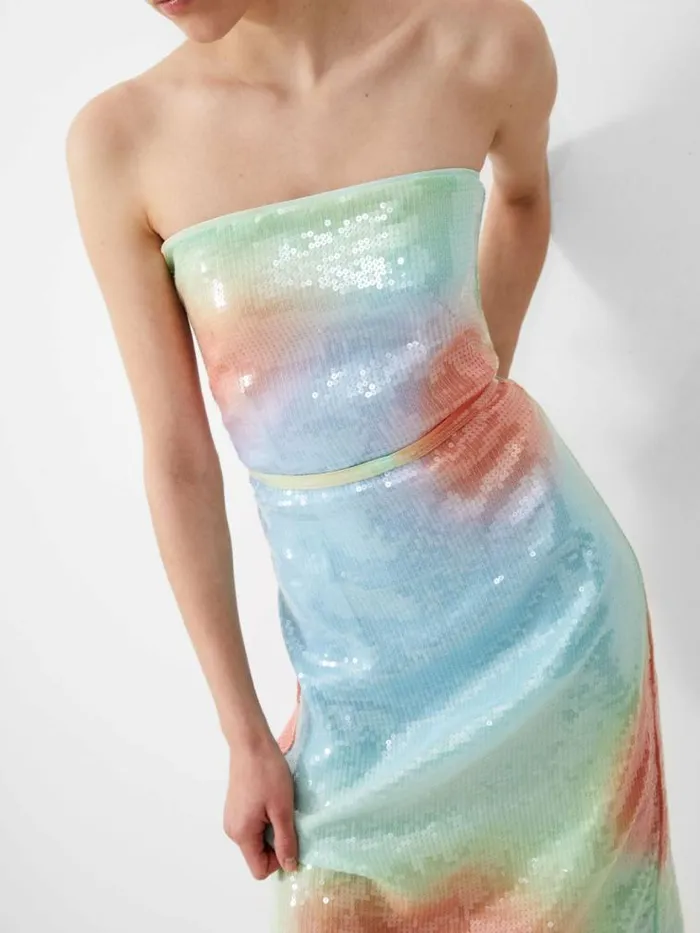 French Connection Carwen Anisha Sequin Bandeau Dress Blue Mist Women Dresses