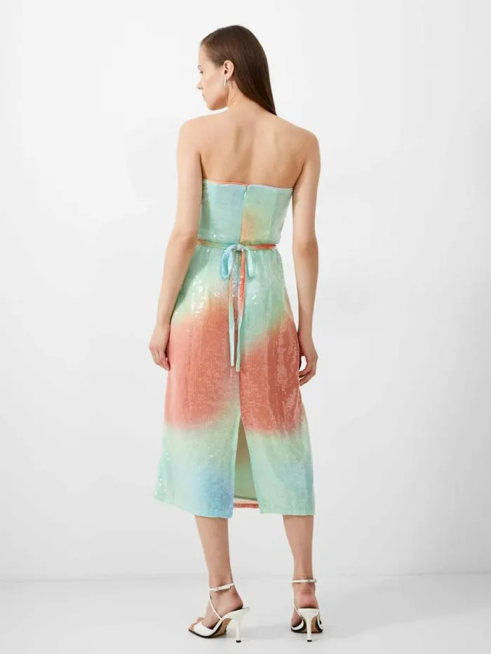French Connection Carwen Anisha Sequin Bandeau Dress Blue Mist Women Dresses