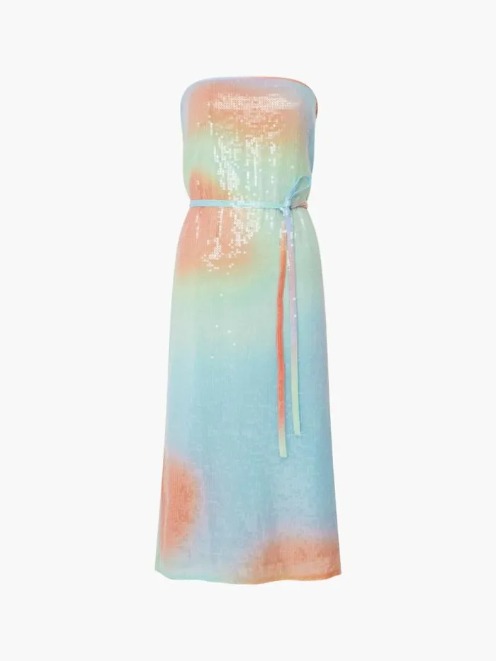French Connection Carwen Anisha Sequin Bandeau Dress Blue Mist Women Dresses