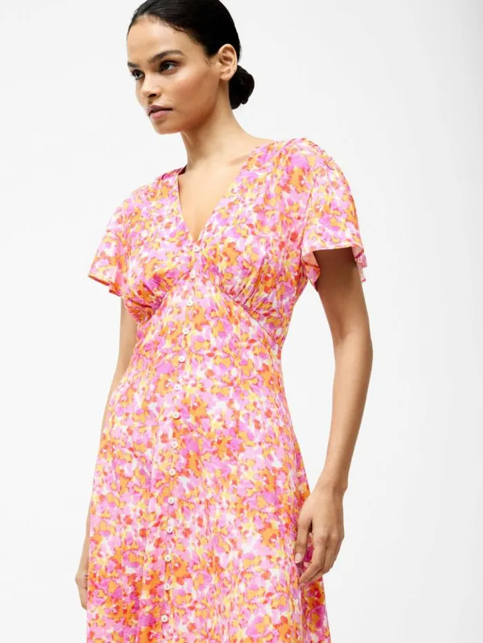French Connection Cass Button Dress Persimmon Women Dresses