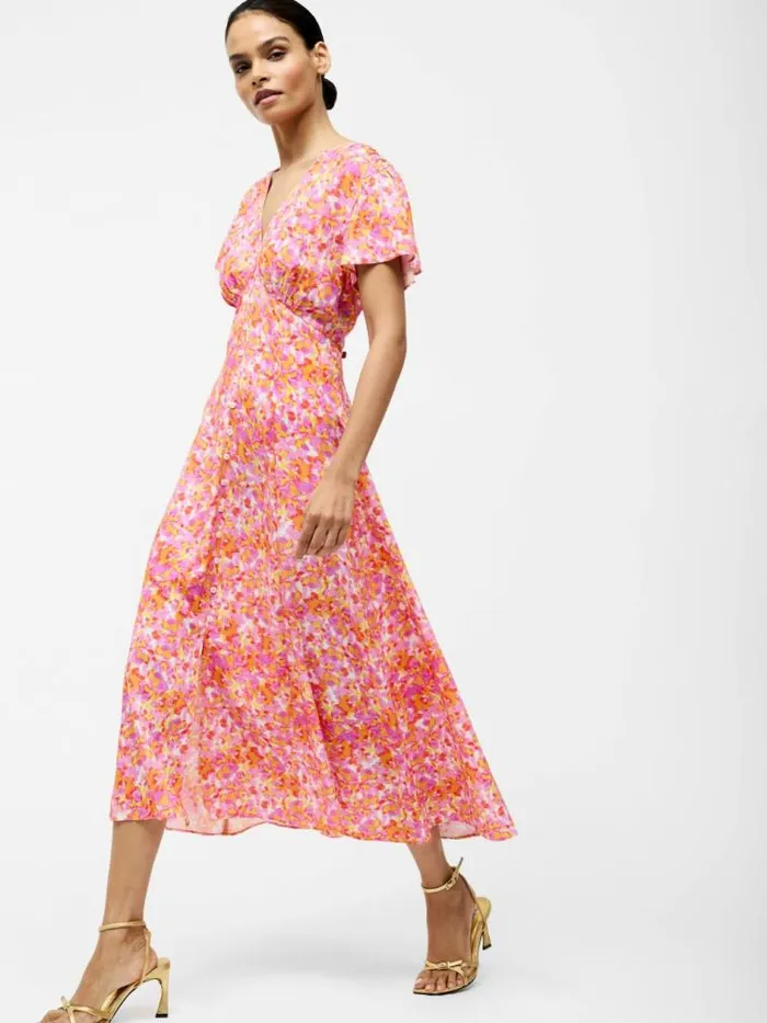 French Connection Cass Button Dress Persimmon Women Dresses