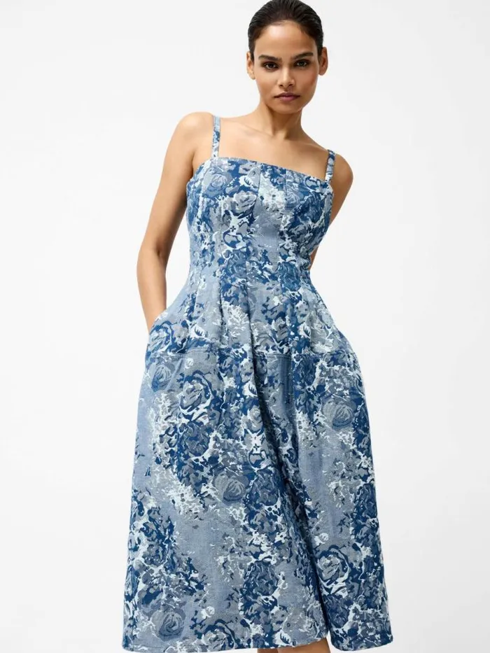 French Connection Charlotte Denim Jacquard Dress Light Wash Women Dresses