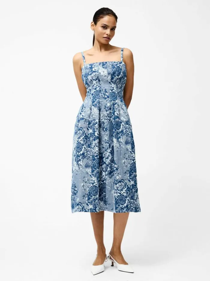 French Connection Charlotte Denim Jacquard Dress Light Wash Women Dresses