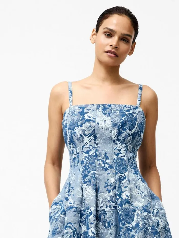 French Connection Charlotte Denim Jacquard Dress Light Wash Women Dresses