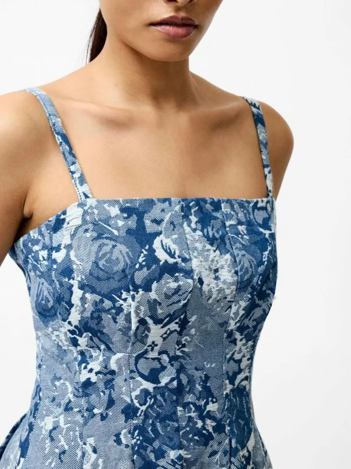 French Connection Charlotte Denim Jacquard Dress Light Wash Women Dresses