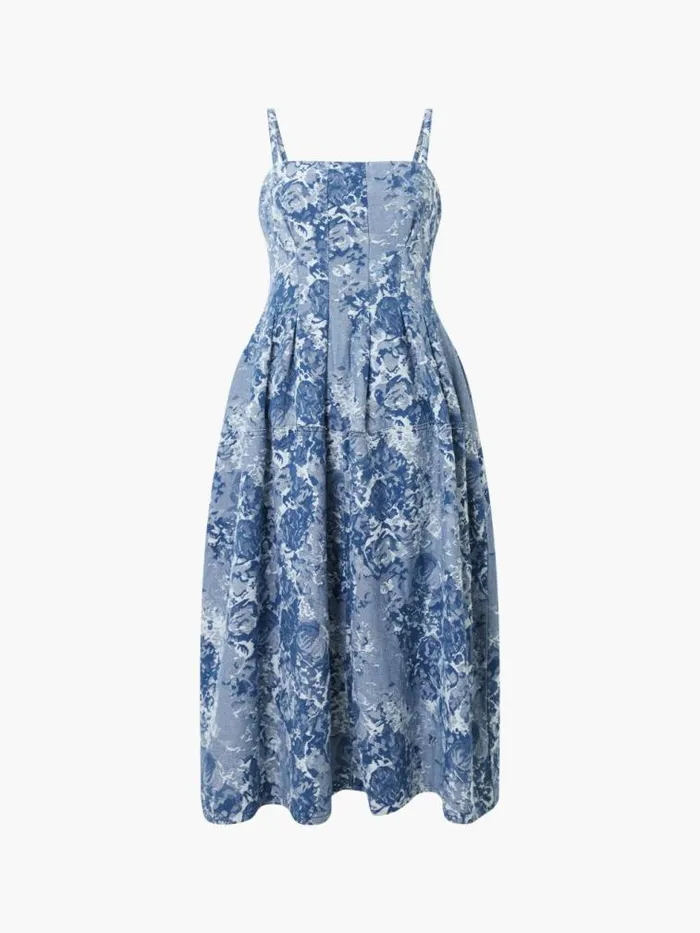 French Connection Charlotte Denim Jacquard Dress Light Wash Women Dresses