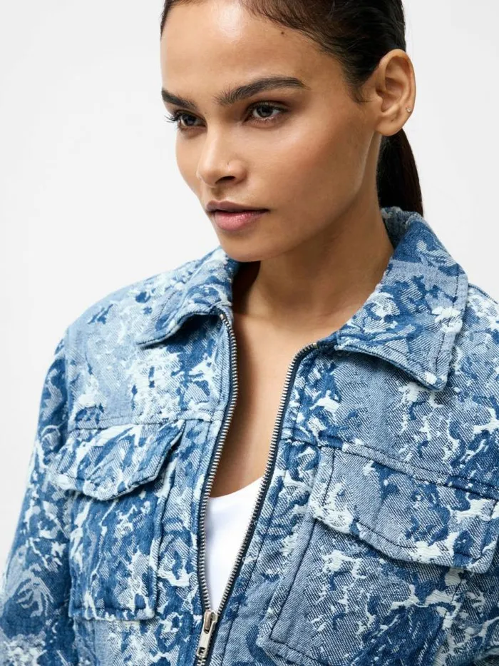 French Connection Charlotte Denim Jacquard Jacket Light Wash Women Coats and Jackets