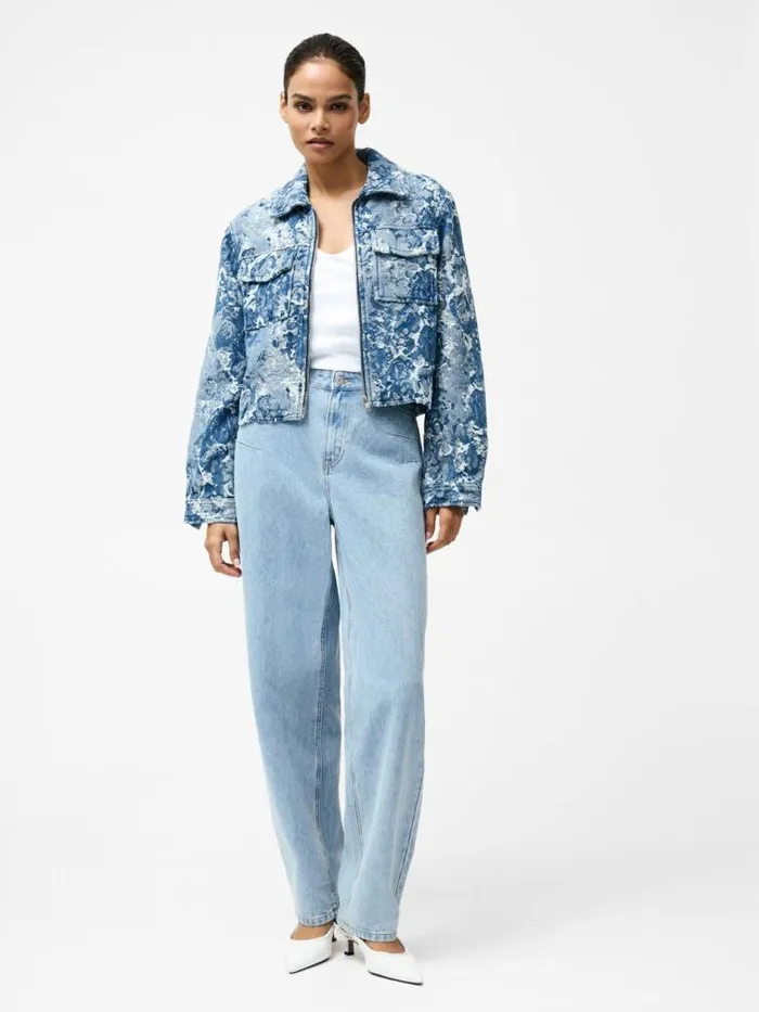 French Connection Charlotte Denim Jacquard Jacket Light Wash Women Coats and Jackets
