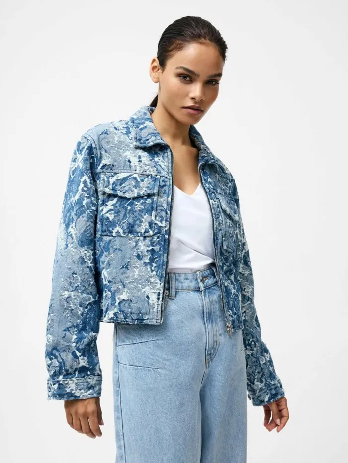 French Connection Charlotte Denim Jacquard Jacket Light Wash Women Coats and Jackets