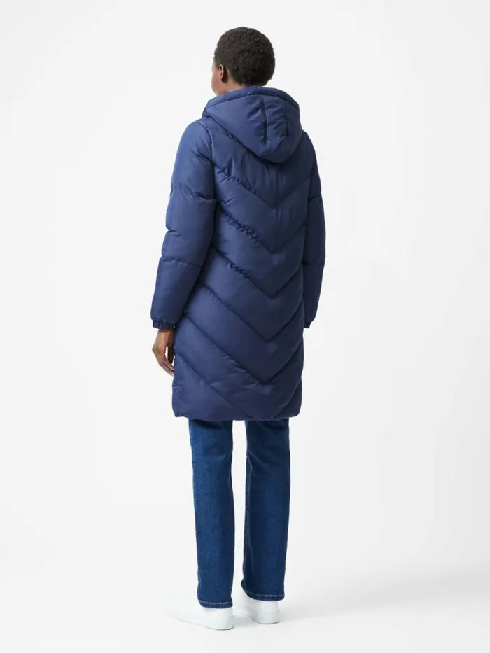 French Connection Chevron Hooded Puffer Coat Midnight Women Coats and Jackets