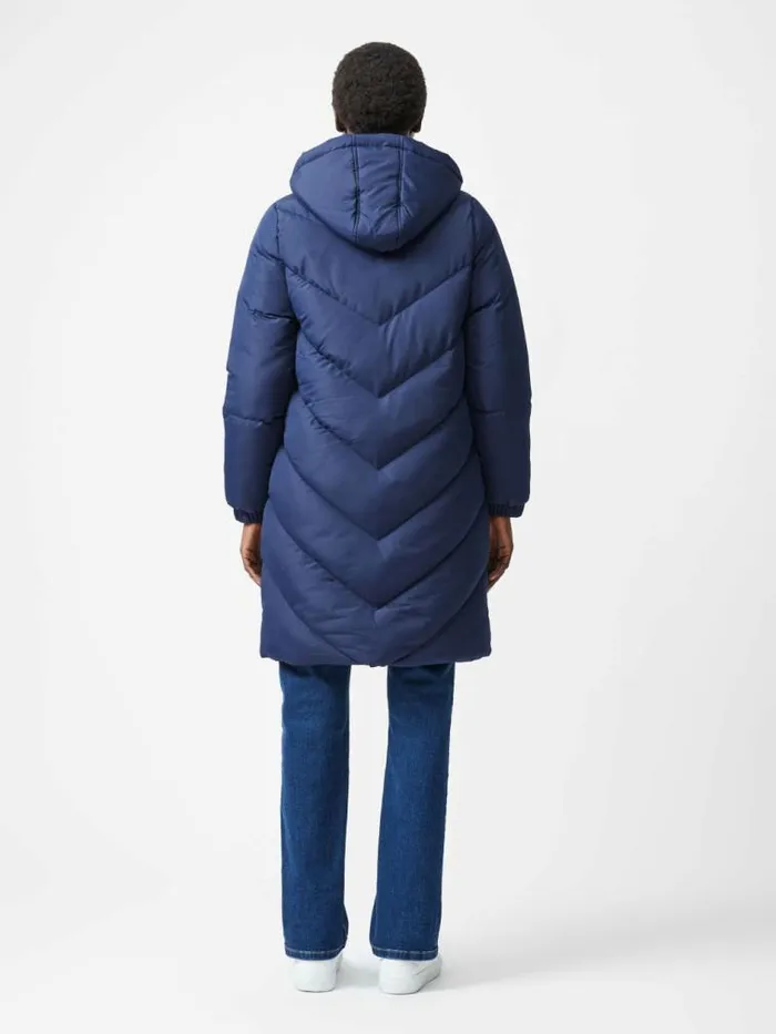 French Connection Chevron Hooded Puffer Coat Midnight Women Coats and Jackets