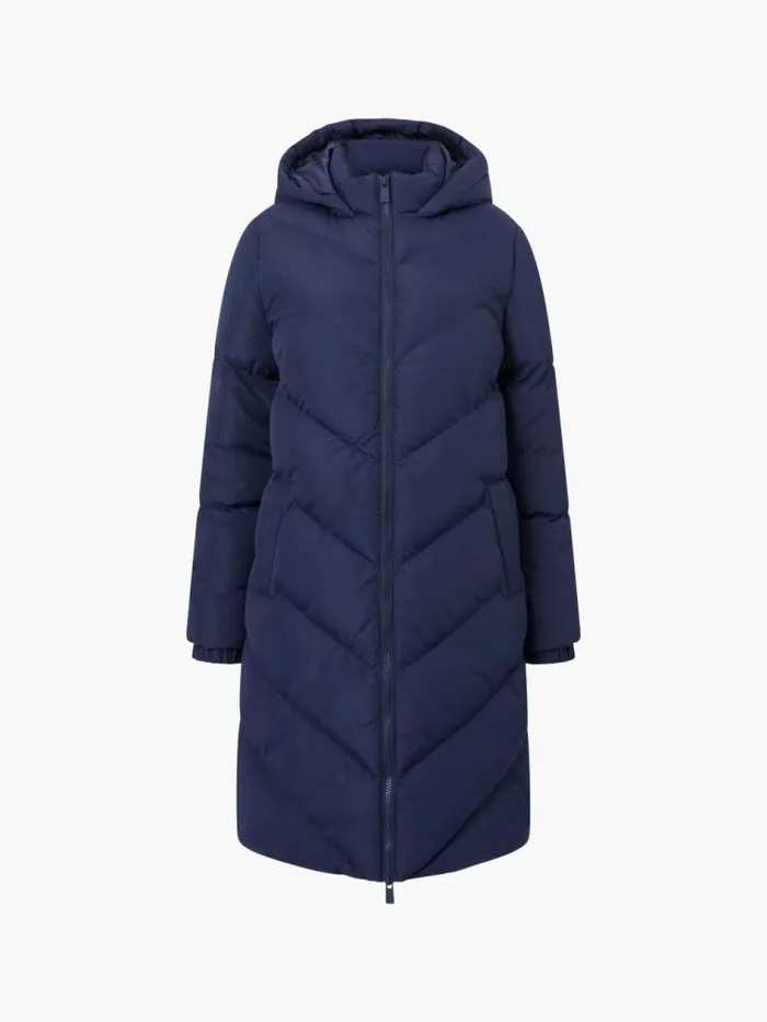 French Connection Chevron Hooded Puffer Coat Midnight Women Coats and Jackets