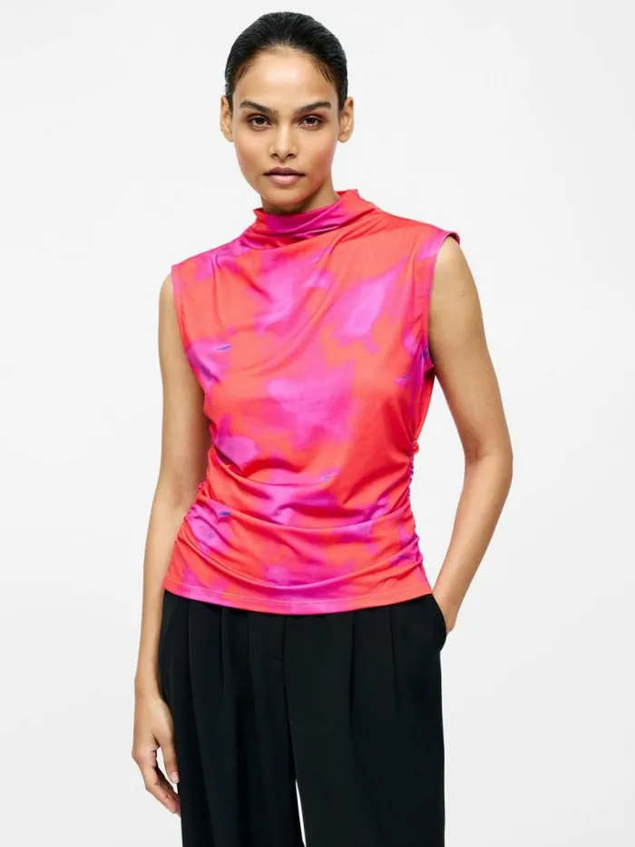 French Connection Christy Ruched Sleeveless Top Raspberry Sorbet Women Tops