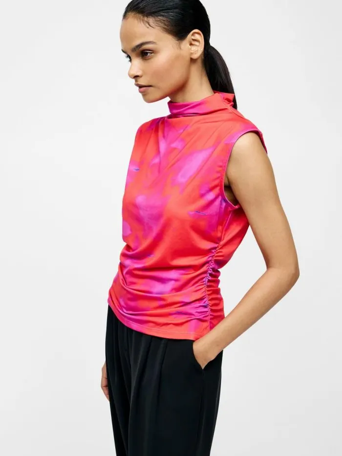 French Connection Christy Ruched Sleeveless Top Raspberry Sorbet Women Tops