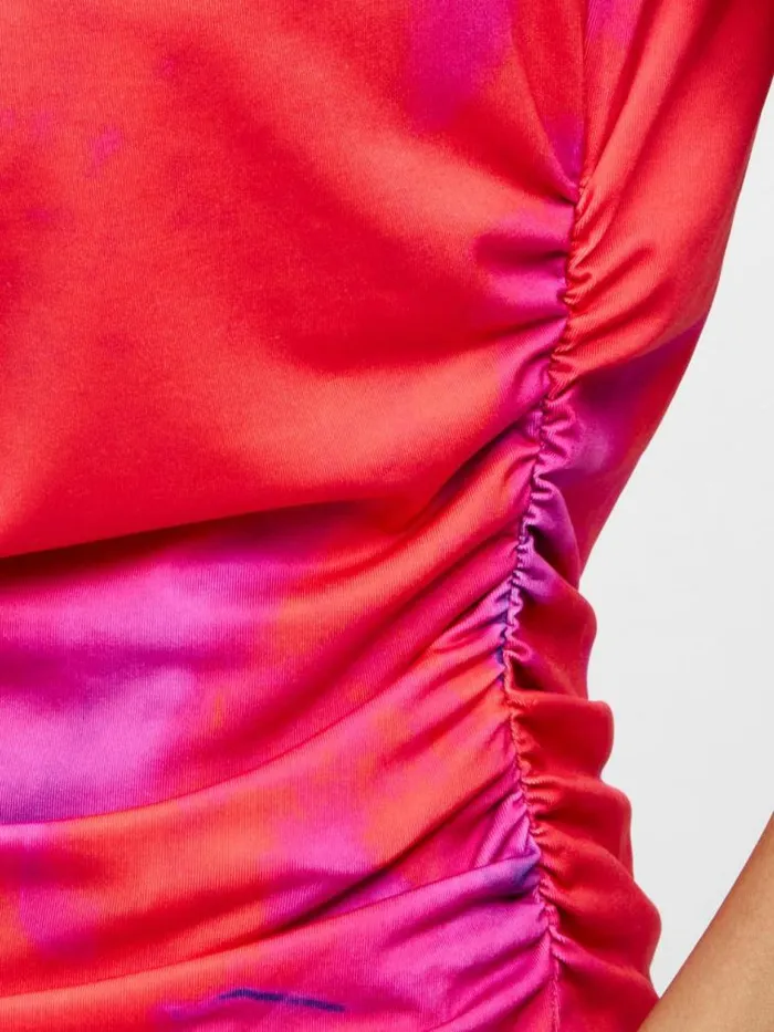 French Connection Christy Ruched Sleeveless Top Raspberry Sorbet Women Tops