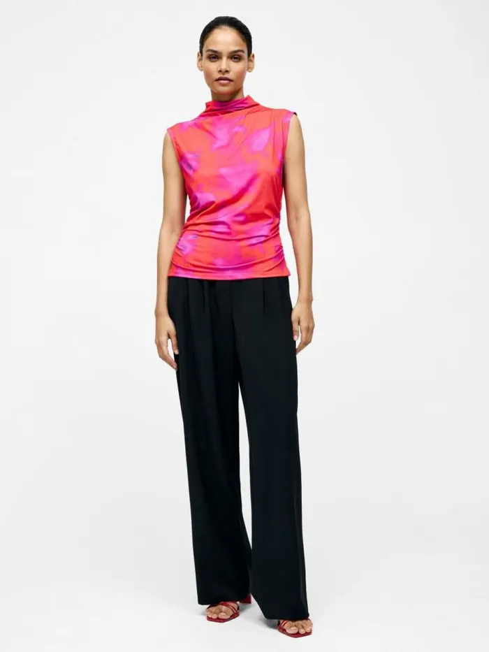 French Connection Christy Ruched Sleeveless Top Raspberry Sorbet Women Tops