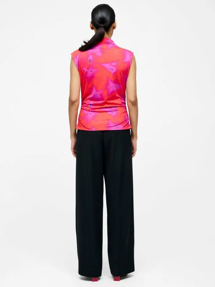 French Connection Christy Ruched Sleeveless Top Raspberry Sorbet Women Tops