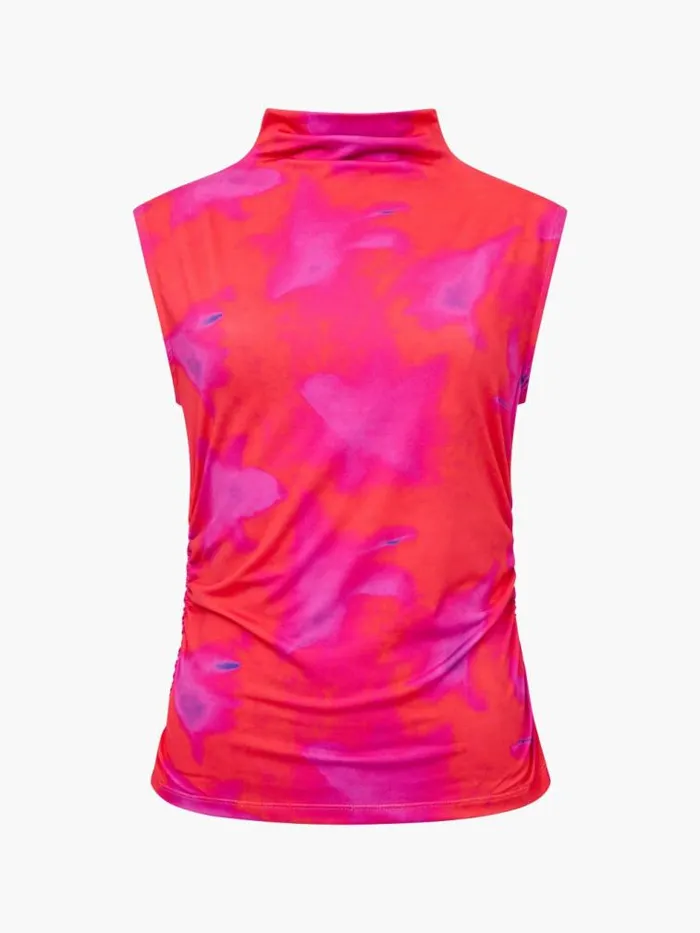 French Connection Christy Ruched Sleeveless Top Raspberry Sorbet Women Tops