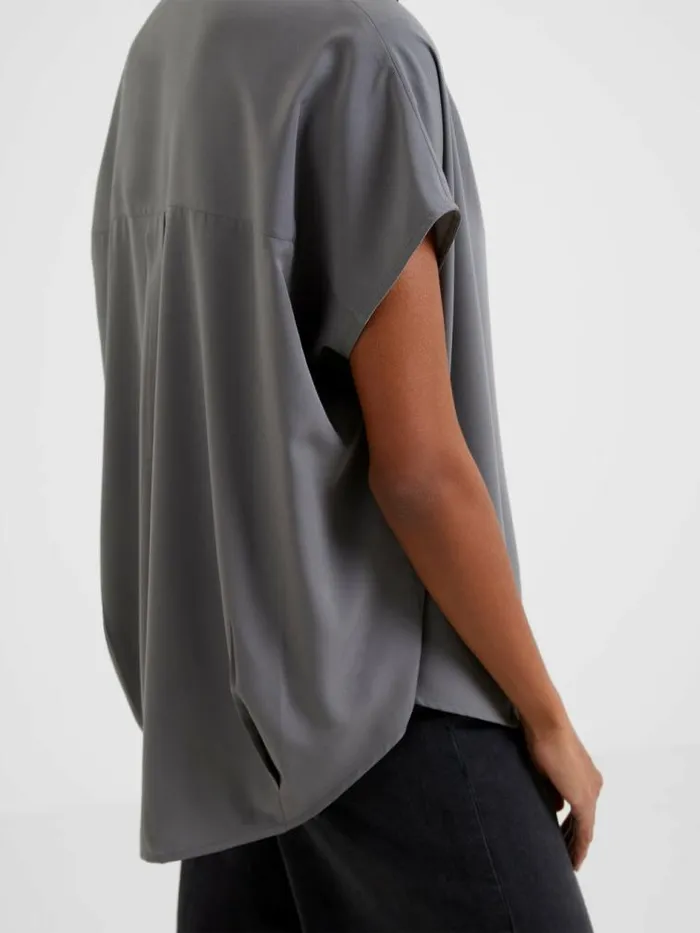 French Connection Crepe Light Recycled Popover Shirt Warm Graphite Women Tops