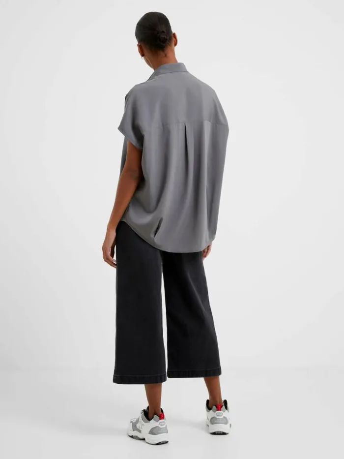 French Connection Crepe Light Recycled Popover Shirt Warm Graphite Women Tops