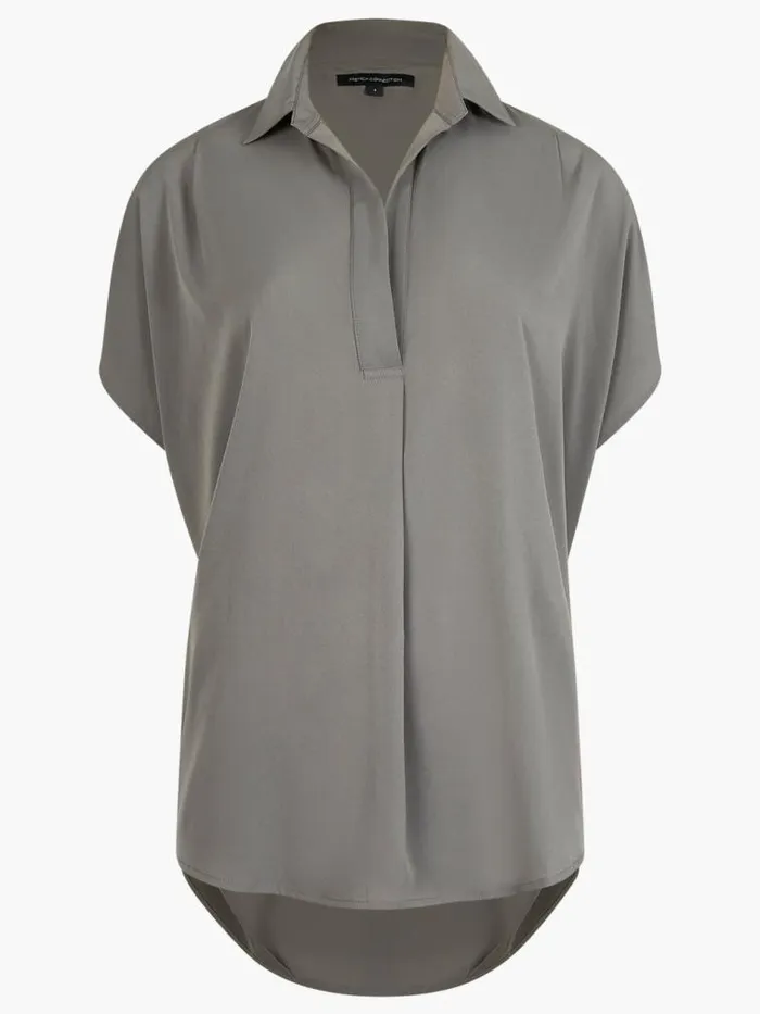 French Connection Crepe Light Recycled Popover Shirt Warm Graphite Women Tops