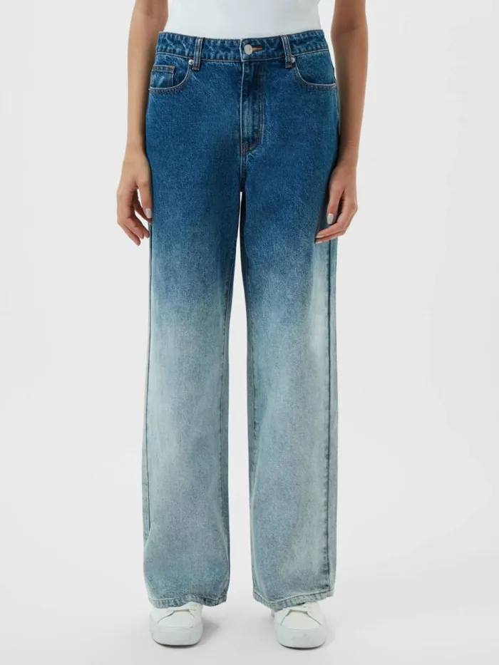 French Connection Dallas Denim Ombre Wide Leg Jeans Vintage Blue Ombre Women Trousers