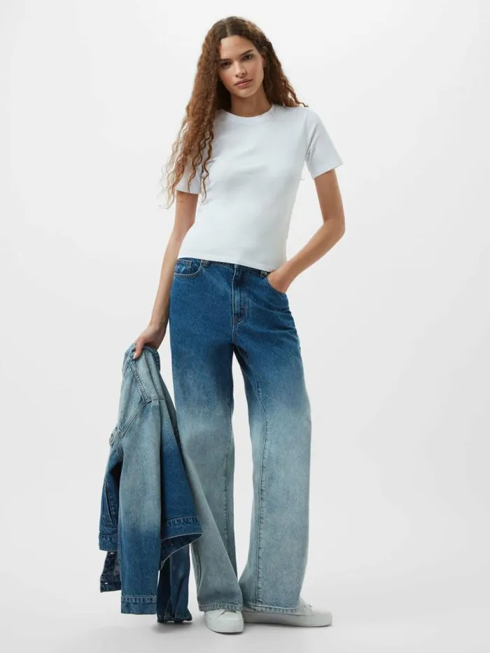 French Connection Dallas Denim Ombre Wide Leg Jeans Vintage Blue Ombre Women Trousers