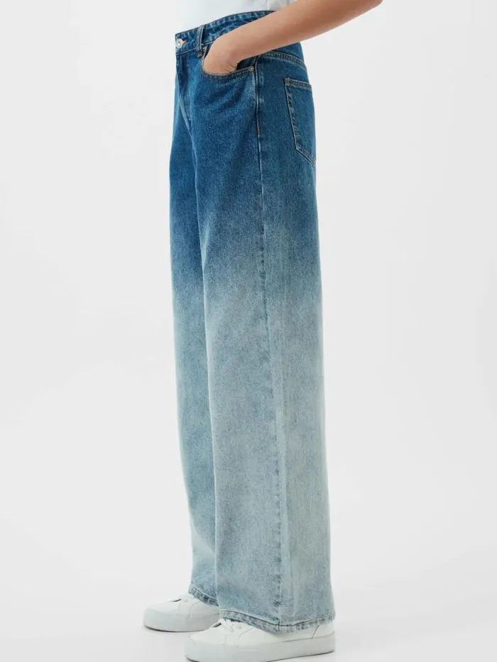 French Connection Dallas Denim Ombre Wide Leg Jeans Vintage Blue Ombre Women Trousers