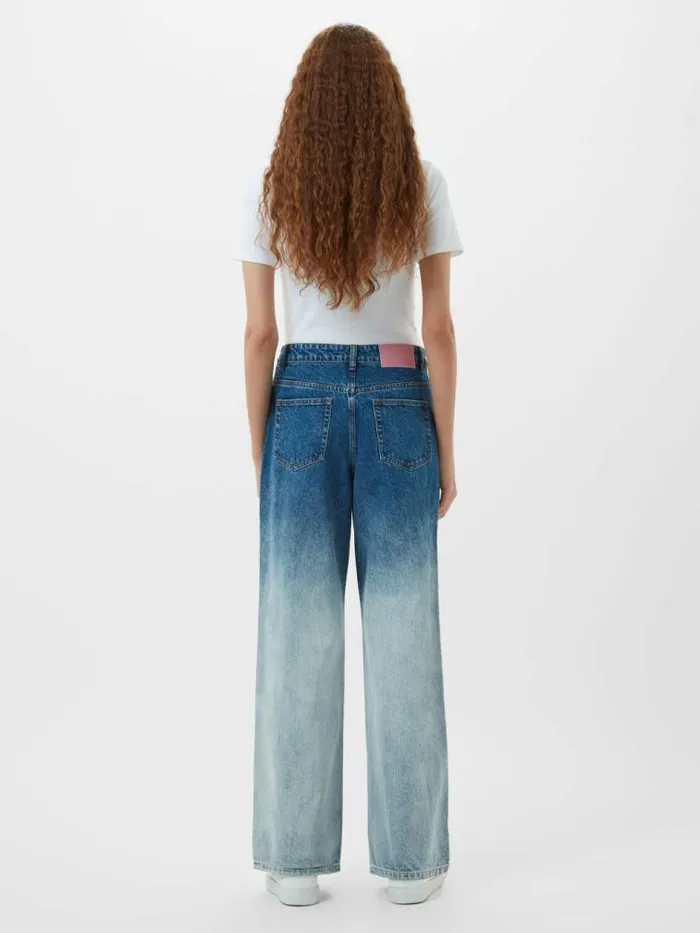 French Connection Dallas Denim Ombre Wide Leg Jeans Vintage Blue Ombre Women Trousers