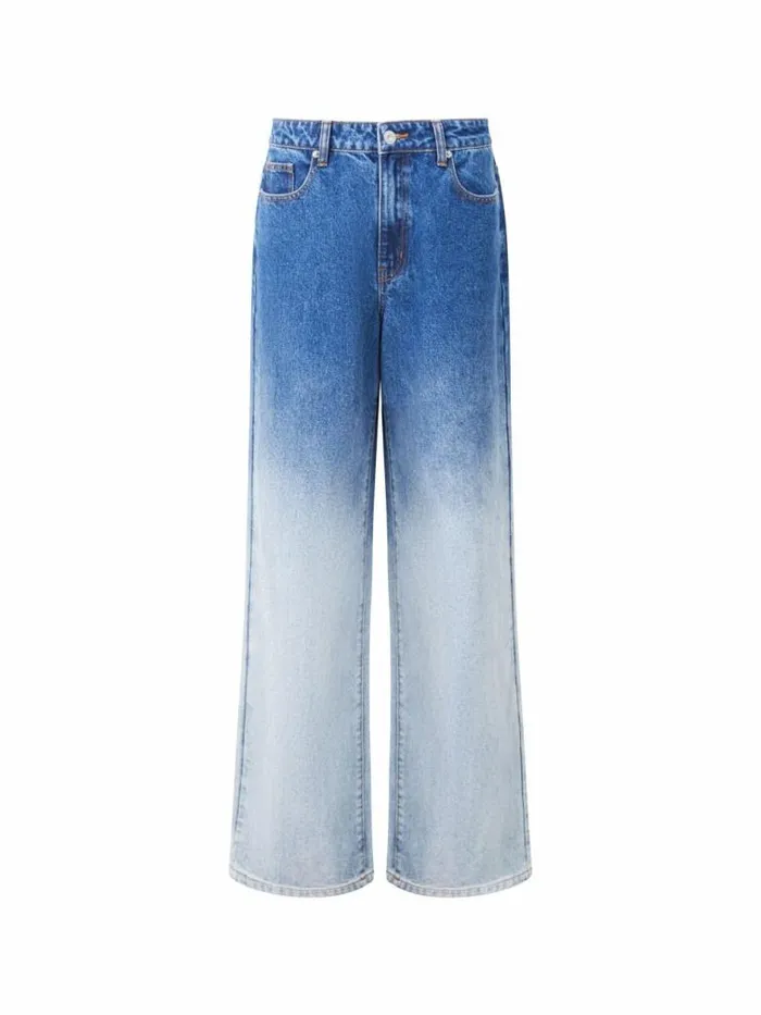 French Connection Dallas Denim Ombre Wide Leg Jeans Vintage Blue Ombre Women Trousers
