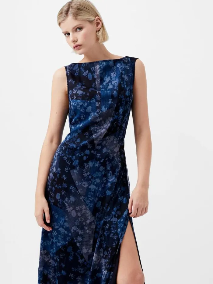 French Connection Dawn Recycled Hallie Crinkle Dress Indigo Women Dresses