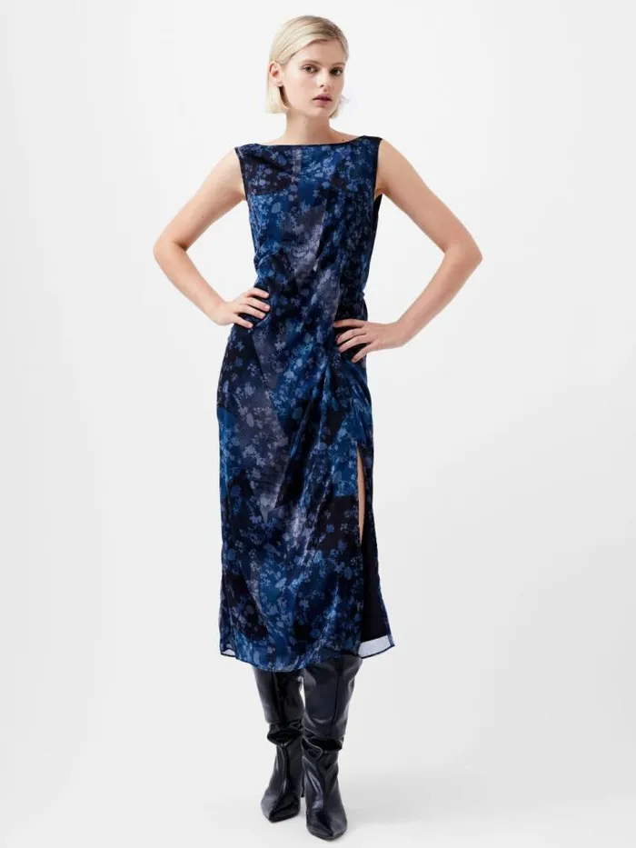 French Connection Dawn Recycled Hallie Crinkle Dress Indigo Women Dresses