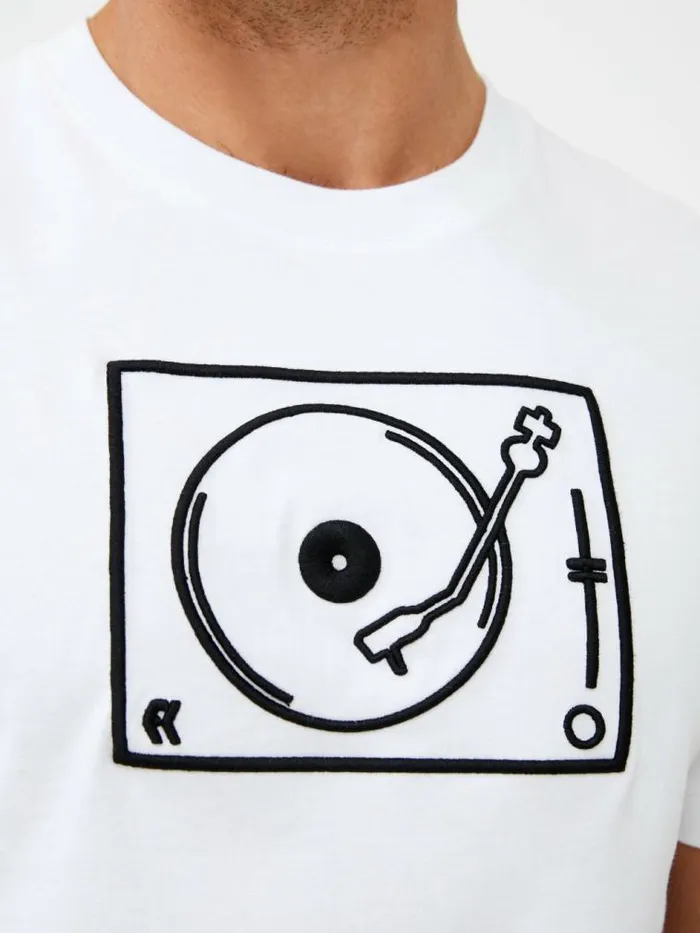 French Connection Deck Embroided Organic TShirt Linen White Men TShirts and Polo Shirts