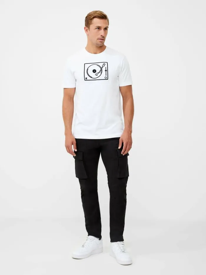 French Connection Deck Embroided Organic TShirt Linen White Men TShirts and Polo Shirts