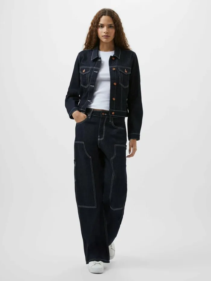 French Connection Denver Denim Contrasting Stitch Jacket Clean Indigo Denim Women Coats and Jackets