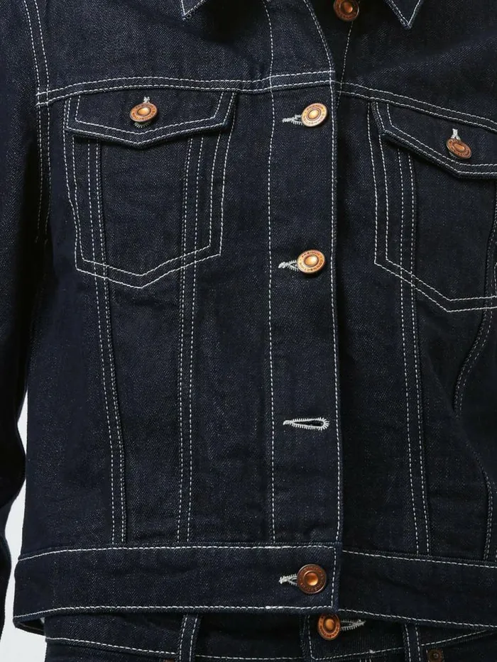 French Connection Denver Denim Contrasting Stitch Jacket Clean Indigo Denim Women Coats and Jackets