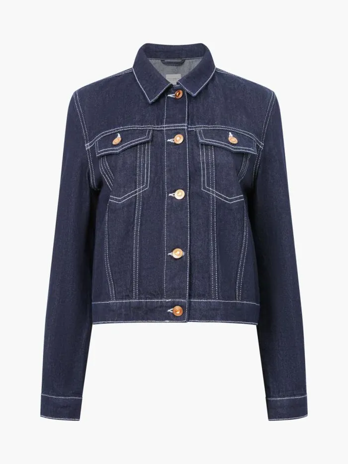 French Connection Denver Denim Contrasting Stitch Jacket Clean Indigo Denim Women Coats and Jackets