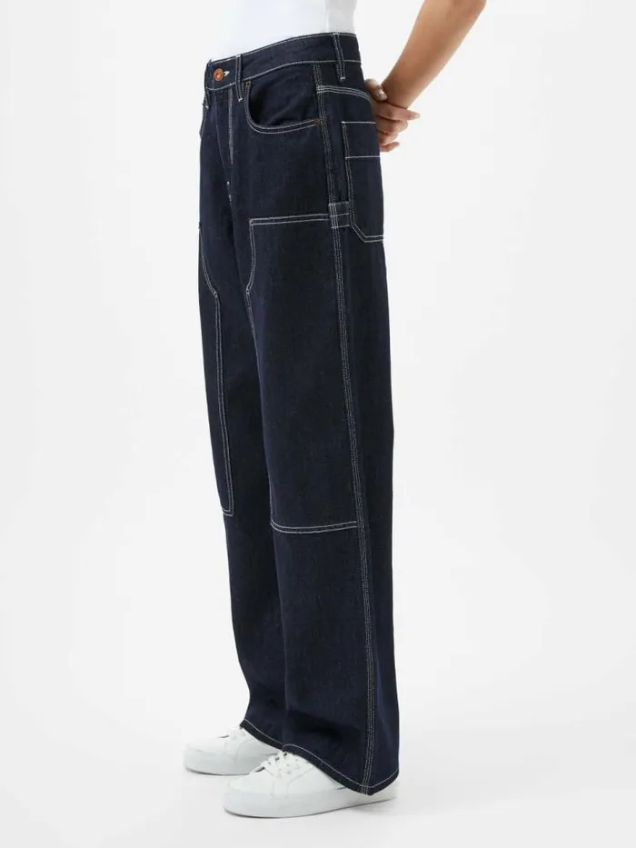 French Connection Denver Denim Contrasting Stitch Relaxed Jeans Clean Indigo Denim Women Trousers
