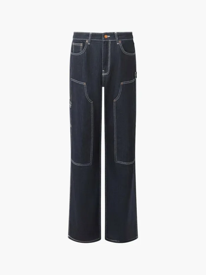 French Connection Denver Denim Contrasting Stitch Relaxed Jeans Clean Indigo Denim Women Trousers