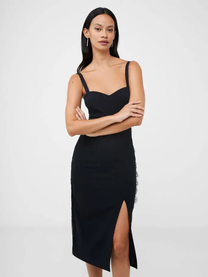 French Connection Echo Crepe Lace Dress Blackout Women Dresses