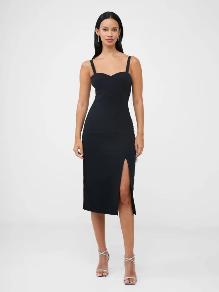 French Connection Echo Crepe Lace Dress Blackout Women Dresses