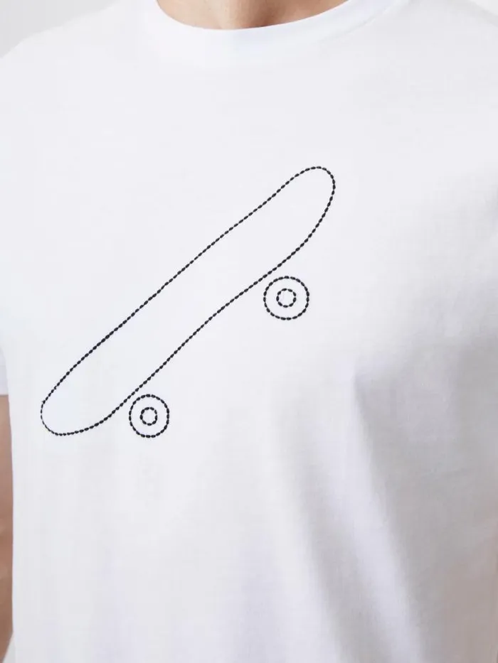 French Connection Embroidered Skateboard Graphic TShirt White Men TShirts and Polo Shirts