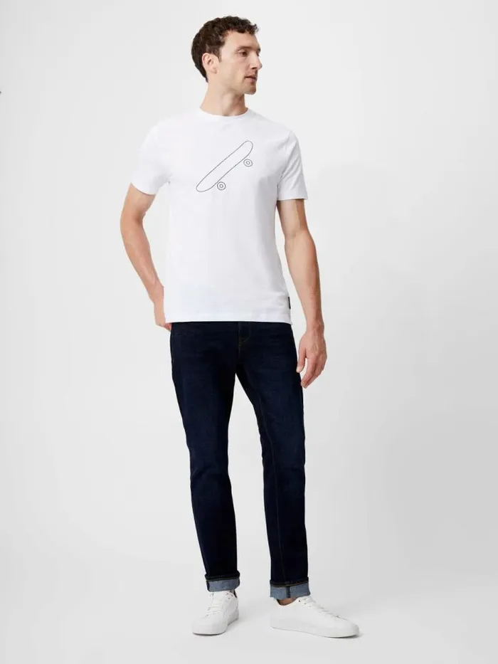 French Connection Embroidered Skateboard Graphic TShirt White Men TShirts and Polo Shirts