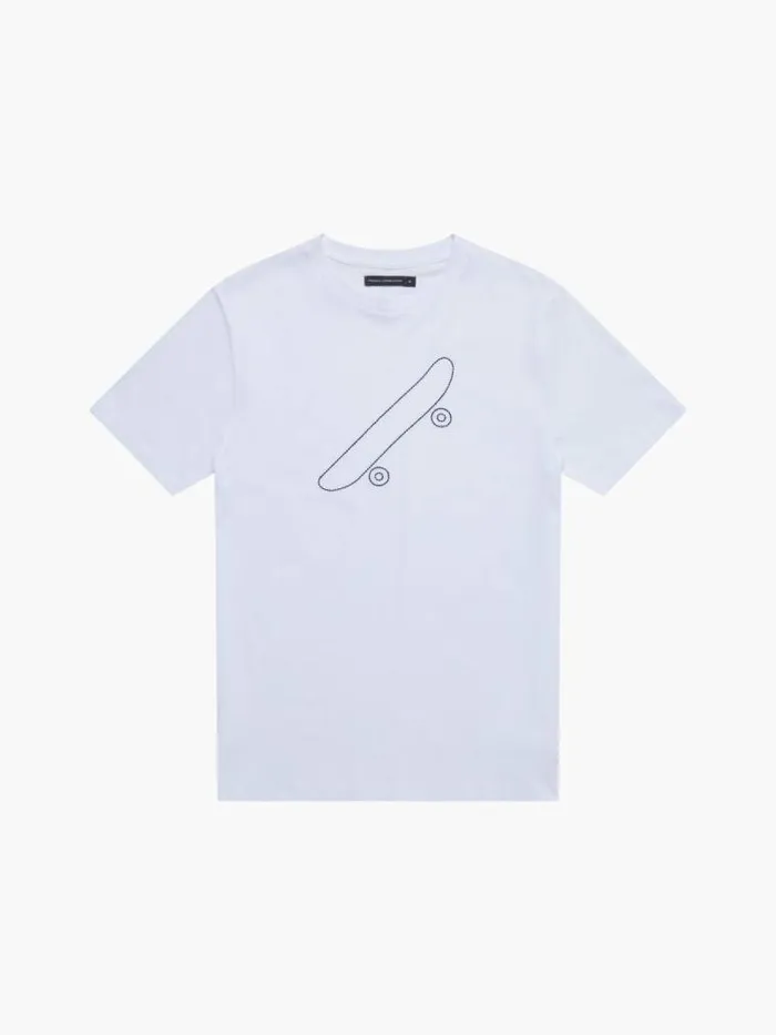 French Connection Embroidered Skateboard Graphic TShirt White Men TShirts and Polo Shirts